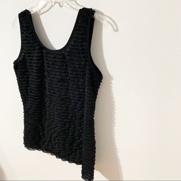 Kate Hill Ruffled Front and Back Scoop Neck Black Sleeveless Tank Top Camisole - Picture 4 of 8